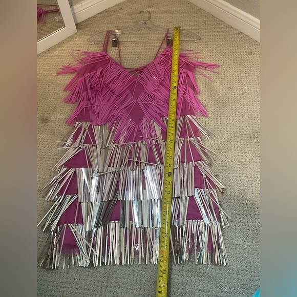 ASOS Design Cami Mini Dress with Embellished Tassels in Pink and Silver Size 0 - Picture 13 of 14